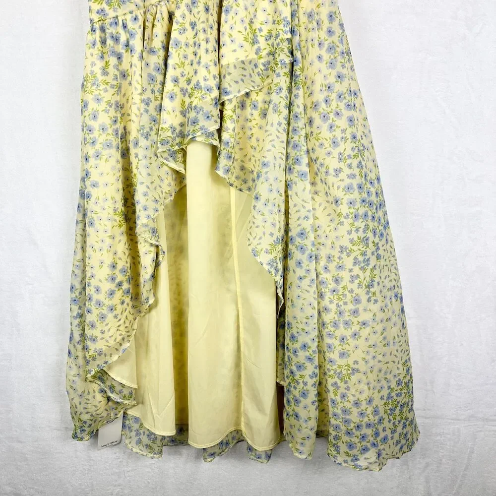 Abercrombie Fitch Ruffle Strap High Low Maxi Dress Size Medium NWT Floral Yellow - Picture 8 of 12